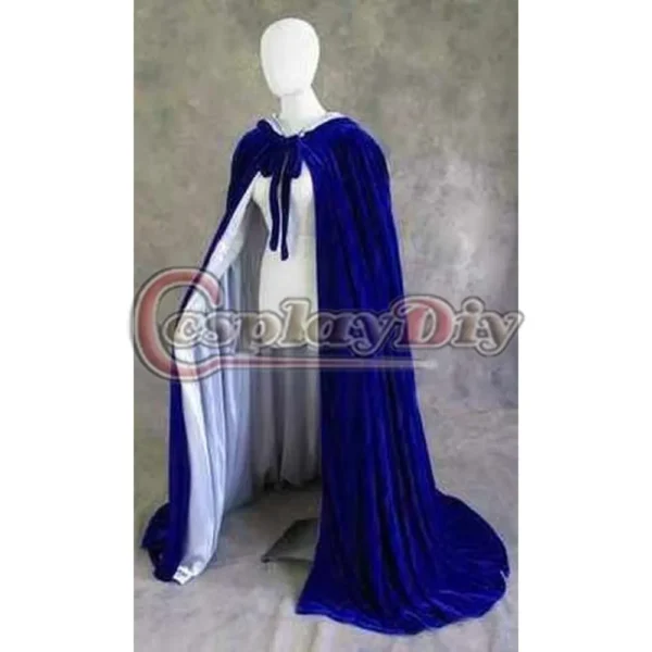 Lined Blue Velvet Satin Cloak Medieval Witchcraft Wicca Cape Adult Women Winter Outside Wedding Cloak Halloween Costume D0419 - Image 2