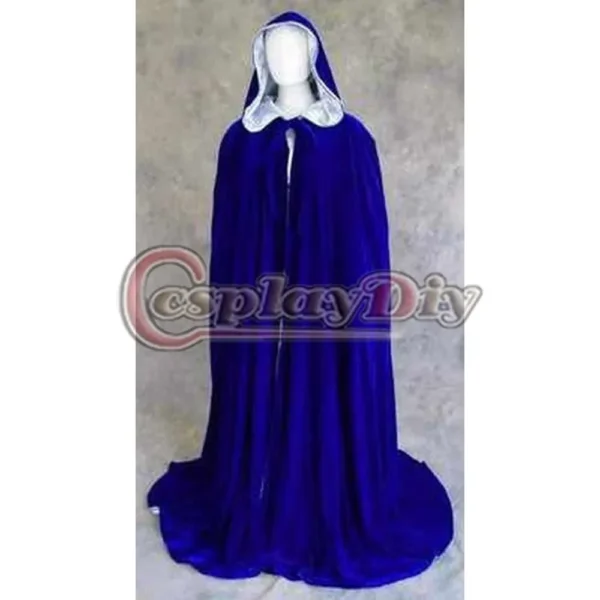 Lined Blue Velvet Satin Cloak Medieval Witchcraft Wicca Cape Adult Women Winter Outside Wedding Cloak Halloween Costume D0419 - Image 4